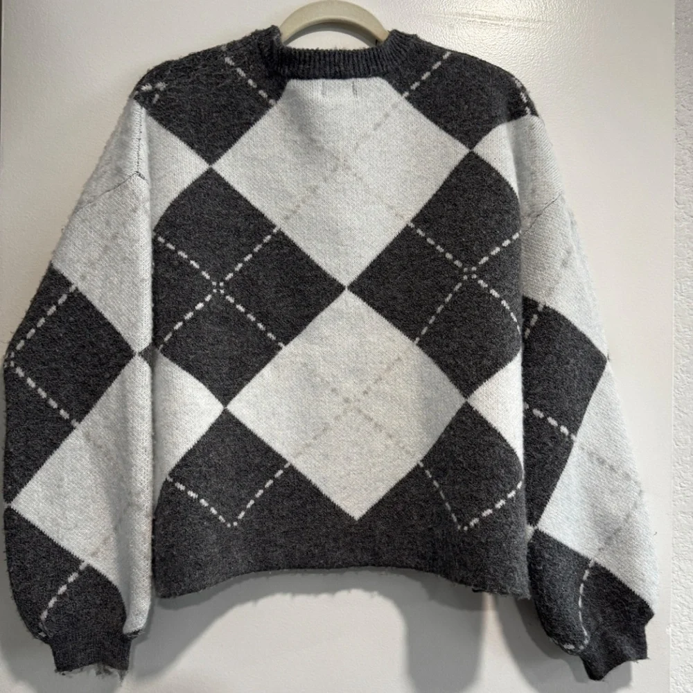 Song of Style Black and Light Blue Gray Argyle Cardigan - Picture 6 of 7